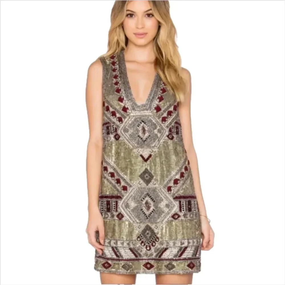 Alice + Olivia Odell Archive Gold Sequin Deco Dress